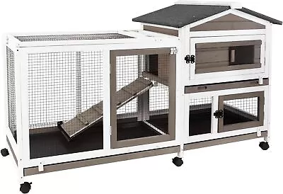 PETSCOSSET 57  Large Rabbit Hutch Bunny Cage On Wheels Waterproof Roof，Grey • $159.99