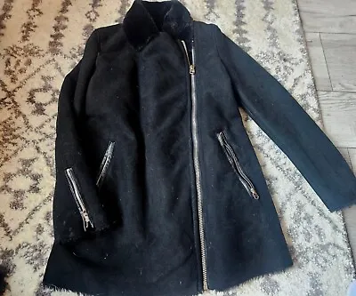 Women’s Trafaluc Zara Outerwear Faux Suede Fur Lined Moto Jacket Coat Black XS  • $40