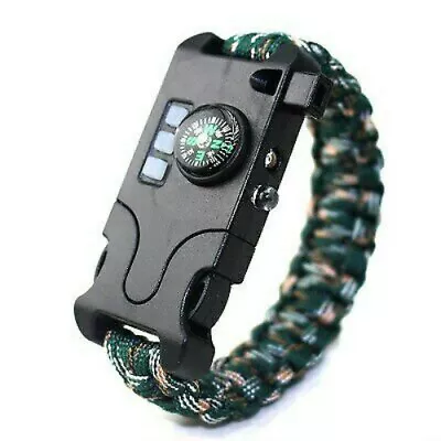 4MM Rechargeable LED Compass Whistle Laser Infrared Emergency Paracord Bracelet • $12.05