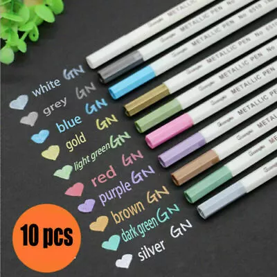 10pcs Metallic Paint Pens Marker Glass Painting Ceramic Porcelain Rock Wood Kit • £3.89