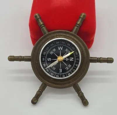 $24.99 • Buy Vintage Brass Ship's Wheel Pocket Compass 3.25   