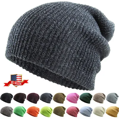 Slouchy Beanie Baggy Fit Winter Knit Ski Hat Skull Cap Oversized Heather • $10.99