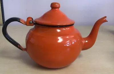 $19.60 • Buy Teapot Vintage Orange Small Metal Enamel  5” Hinged