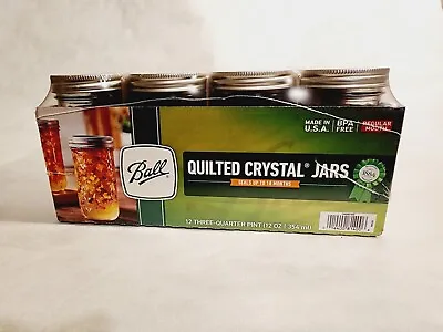 $48.95 • Buy Ball Mason Jam Jelly Jars, Regular Mouth, 12 Oz, Quilted Crystal - 12 Pack - NEW
