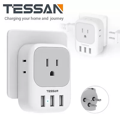 US To Israel Travel Adaptor With 4 Outlets 3 USB Charging Ports Type H Plug • $20.49