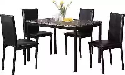 5 Piece Citico Metal Dinette Set With Laminated Faux Marble Top - Black • $224.88