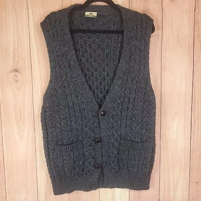 Carraig Donn Fisherman 100% Irish Wool  Cardigan Sweater Vest Sz M / L Long • $54.73