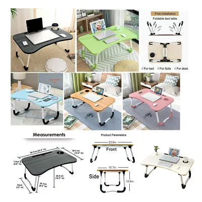 Folding Laptop Bed Tray Table Portable Lap Desk Notebook Breakfast Cup Slot UK • £9.99