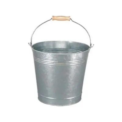 15l Large Traditional Galvanised Strong Steel Metal Bucket With Wooden Handle • £8.95