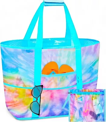 Mesh Beach Bag - Large Tote Bag With 10 Pockets Tie Dye Design • $29.54