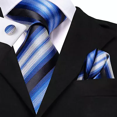 Men's Tie Silk Classic Wedding Necktie And Pocket Square Cufflinks Set Paisley • £6.99