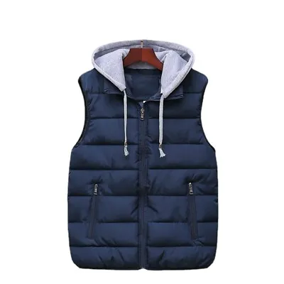 Men's Hooded Cotton Vest Outer Wear Warm Thickened Vest Waistcoat Jacket • $34.79