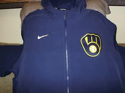 MLB Baseball Milwaukee Brewers Nike Therma Blue Full Zip Hoodie Jacket Men's 3XL • $87.99