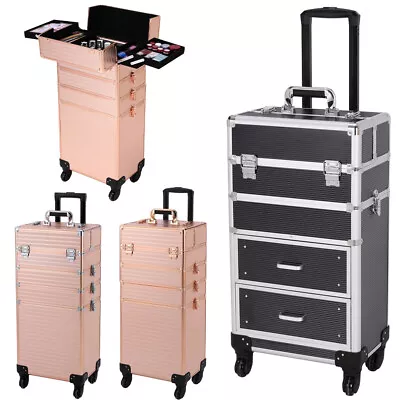 4 IN 1 Extra Large Make Up Case Hairdressing Vanity Beauty Trolley Cosmetic Box • £79.95