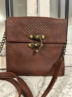 Mossimo Brown Vegan Leather  Brass Studded Mini Crossbody Handbag 6  Square Flap • $14.95