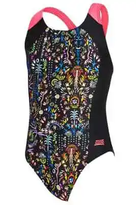 Zoggs Girls Maia Splice Back Swimsuit Age 7-8 9-10 13-14 Open Back RRP £28 • £14.97