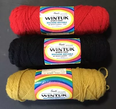 Vintage Wintuk Orlon Acrylic Sports Yarn Lot 3 Skeins 2oz/ea Red Gold Black NEW • $12.49