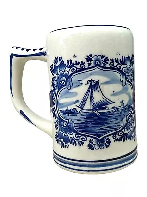 Delft Blue Hand Painted Holland Floral Windmill Sailboat Beer Stein Mug Vintage • $10.49