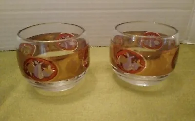 Vintage Cera Roly Poly Glasses Cranberry And Gold Fruit Set Of 2 Golden 4oz • $22