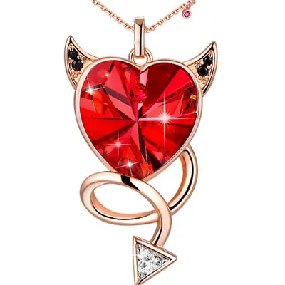 Women Pendant Necklace Red Devil Heart Austrian Crystal Gifts For Her • $29.98