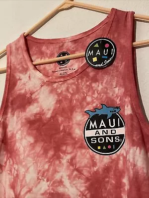 NEW Maui And Sons Shark Invasion Deep Coral Tye Dye Tank Top Adult Size Medium • $18.99