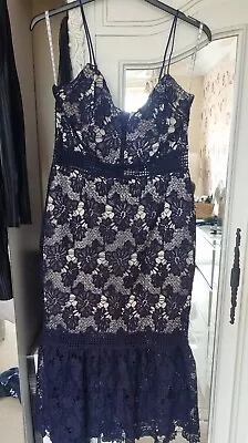 Lace Navy Fishtail Dress Size 16 • £15