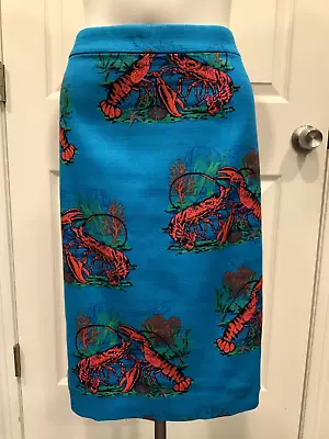 J. Crew Blue  No. 2 Pencil Skirt W/ Lobster Print Size 6 NWT!! • $54