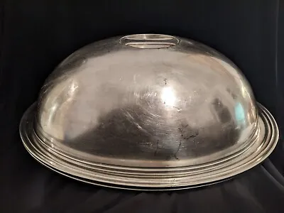 MCM Domed Heavy Large Hotel Intl Silver Soldered Meat Cover Cloche Platter Set • $499.99