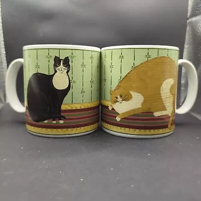 Sakura Warren Kimble Cat Mugs Cups Vintage Set Of (2) Fat Cat Collection - 12 Oz • $24.22