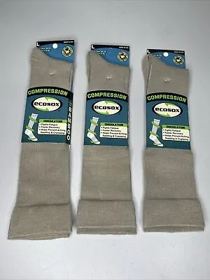 3 Pair Ecosox Graduated Compression Socks  W/ Arch Support 10-13 Large Tan • $29.99