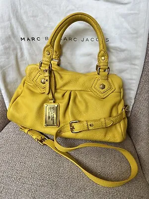 Marc By Marc Jacobs Classic Q Baby Groovee Yellow Pebble Leather Convertible Cro • $155