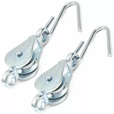 £6.61 • Buy WASHING LINE PULLEY X2 Hook Pair Galvanised Steel Clothes Dryer Airer 32mm