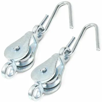 WASHING LINE PULLEY X2 Hook Pair Galvanised Steel Clothes Dryer Airer 32mm • £9.75