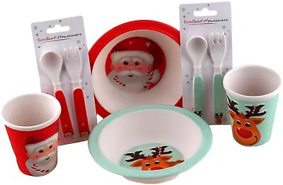 Christmas 6 Piece Melamine Kids Breakfast Set - Bowl Cup Cutlery • £15.99