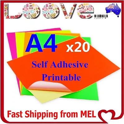 20x A4 Fluo Colour Self Adhesive Sticker Paper Sheet Label Laser Inkjet Print • $5.82