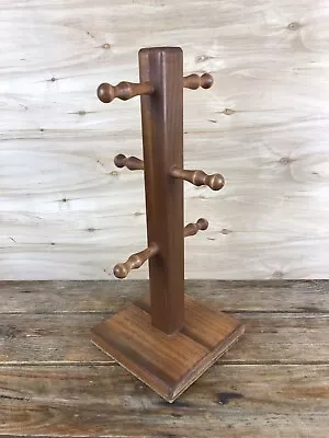 Vintage Handcrafted Wood Coffee Mug Tree Holder 6 Mugs Sturdy • $21.99