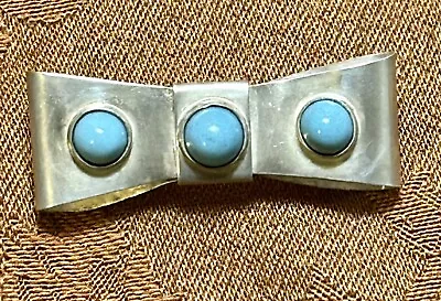 Vintage Native American Sterling Silver Bow  Brooch With 3 Set Turquoise Stones • $48