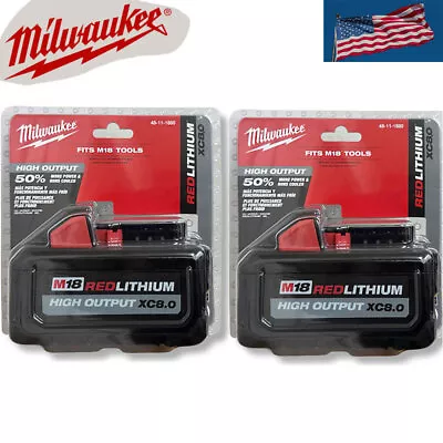 2Packs Milwaukee M18 48-11-1880 8.0 AH Battery 18V XC High Output NEW • $150