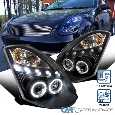 Fits Black 2003-2007 Infiniti G35 Coupe LED Halo Projector Headlights Left+Right • $233.95