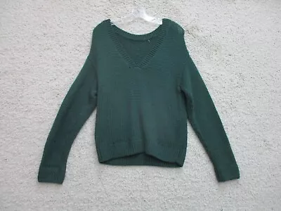 PINK Victorias Secret Sweater Small Adult Green V Neck Cable Knit Pullover Women • $9.37