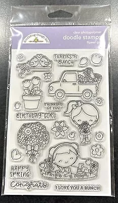 Doodlebug Design 22 Piece Clear Stamp Set Flower Girl Truck Birds Sentiments • $4.99