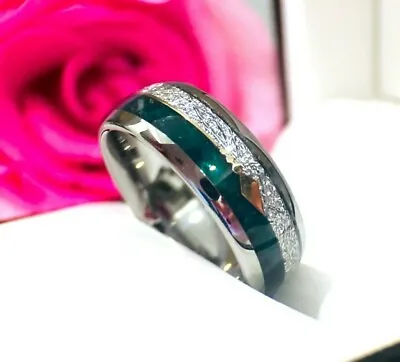 Matching Rings Set Couples Rings Green Agate Meteorite Ring Tungsten Ring 8mm • $324