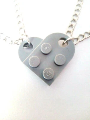 £4.79 • Buy Light Grey Heart Necklace Set 18  Inch Chain On Each Half Of The Heart Free Ship