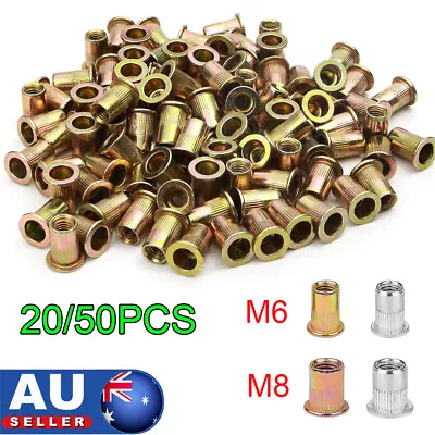 20/50PCS Rivet Nuts M6 M8 Blind Nutserts Flat Head Steel Threaded Insert Nut AU • $7.37