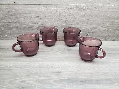 Vtg Set Of 4 Fortecrisa Mexico  Amethyst Purple Glass Tea Cups Coffee Cups • $19.99