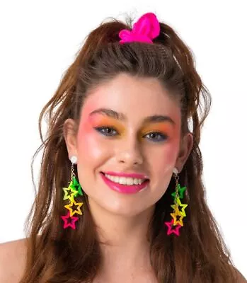 NEW 80's Neon Star Earrings Rewind Pride Festival Fancy Dress Accessories • £4.99