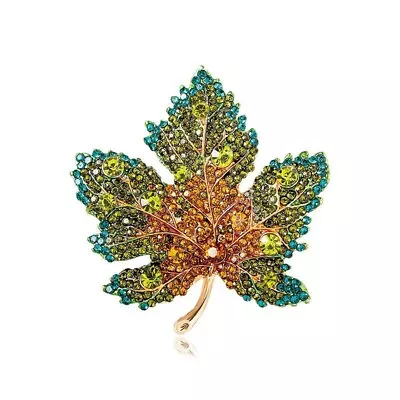 Luxury Full Crystal Shiny Maple Leaf Brooch Pins For Women Girls Vintage Jewelry • $5.66