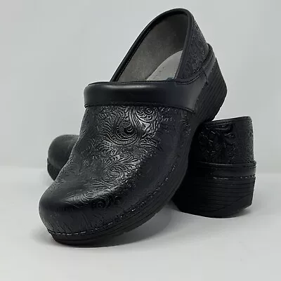 5322 Dansko Womens LT Pro Black Black Floral Tooled Clog Size 9.5-10 US 40 EU • $25