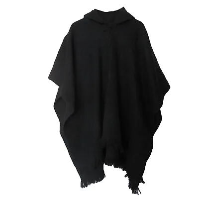 Poncho Alpaca Men Alpaca Wool Poncho Alpaca Poncho With Hood Alpaca Poncho Black • $32.99