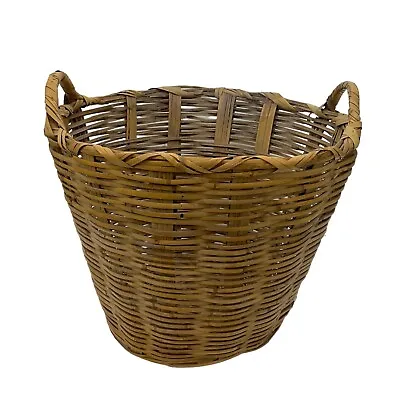 Vintage Wicker Rattan Country Farm Laundry Basket Woven Cane Handles • $99.99